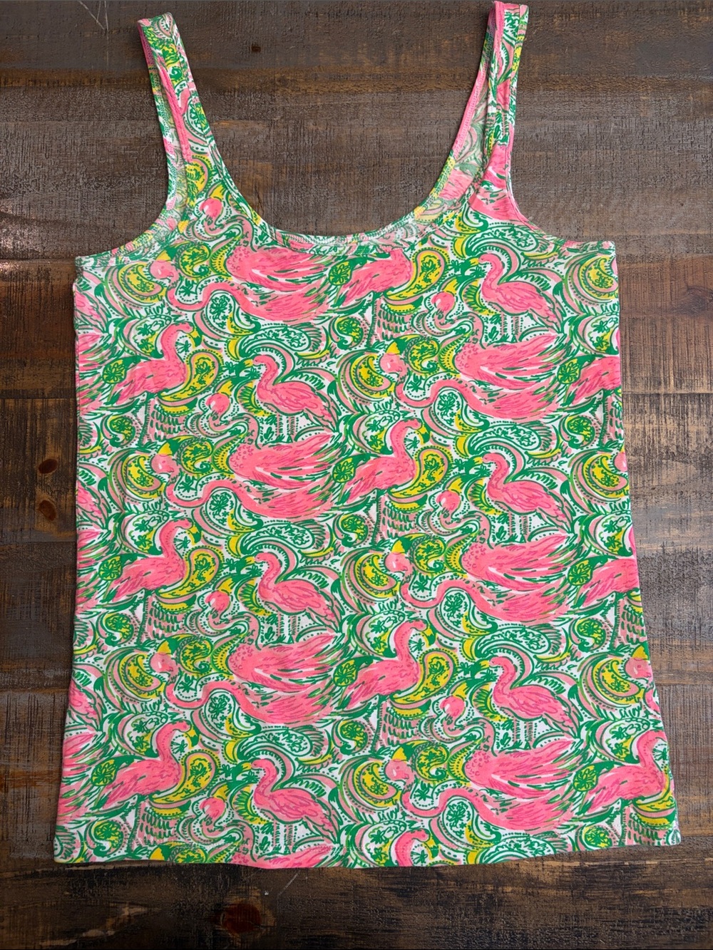 Lilly Pulitzer Pink Green Yellow Flamingo Print Tank Top